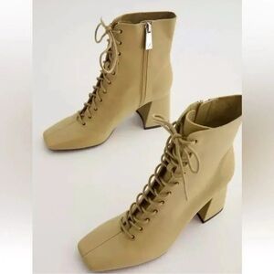 Zara Women’s Lace up Leather High Heel Ankle Boots Size 6.5